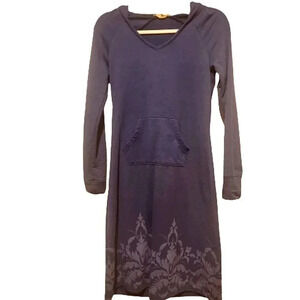 Ascend blue sweatshirt hoodie dress with "silkscreen" detail at hem Size XS